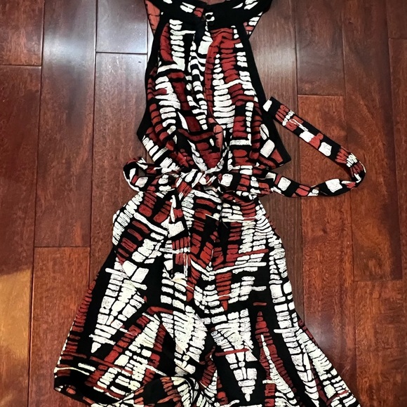 BCBGMaxAzria Asymmetrical Dress in Black, Red, and Cream - Picture 8 of 9